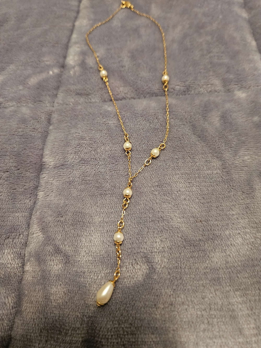 Gold-Tone Pearl Drop Y-Style Necklace